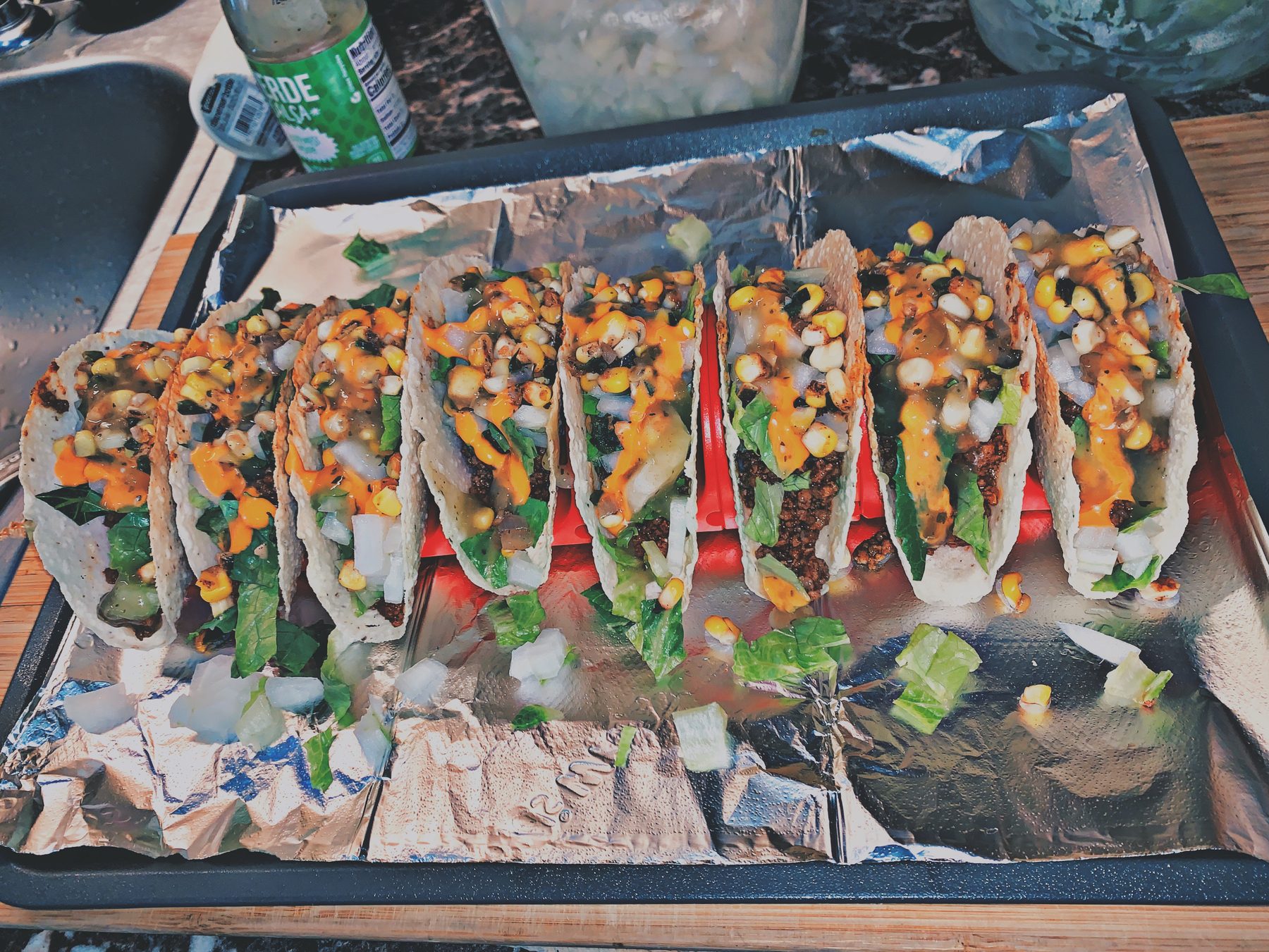 Street tacos with charred corn salsa, by Chef Morris