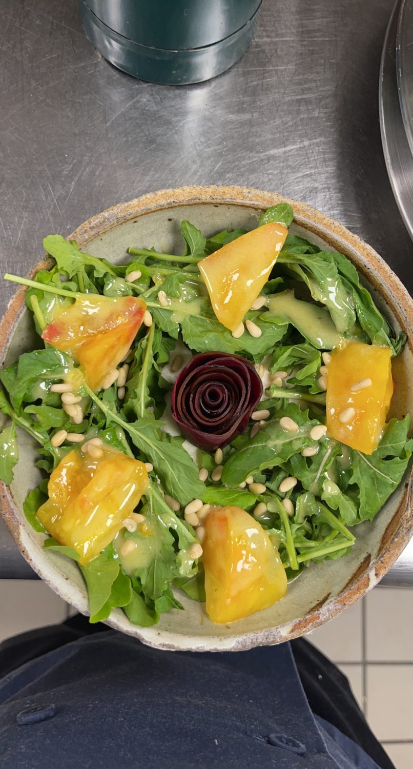 Heirloom beet and arugula salad with beet rose
