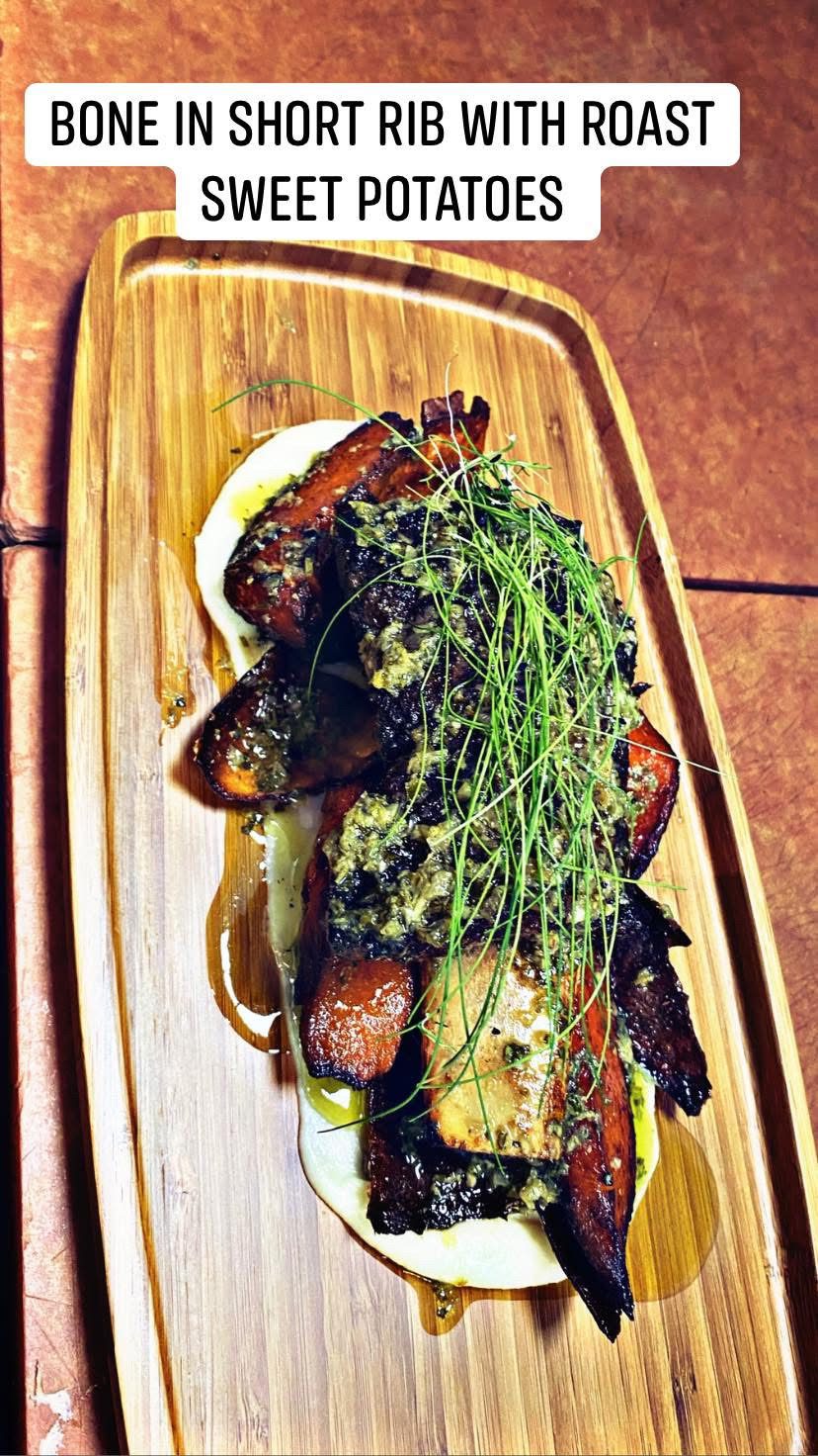 Bone-in short rib with roast sweet potatoes